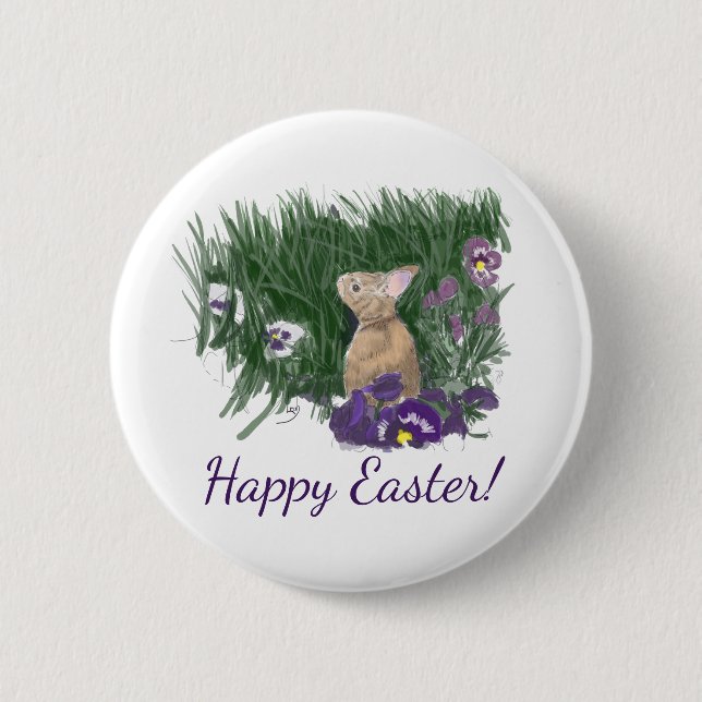 Cute Bunny Easter Wishes Holiday Greeting 6 Cm Round Badge (Front)