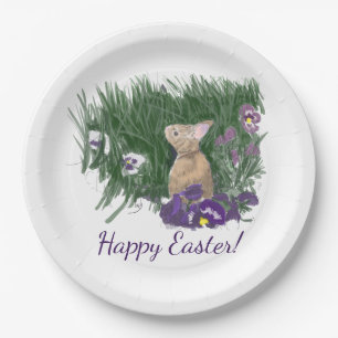 Cute Bunny Easter Wishes Holiday Greetings Paper Plate