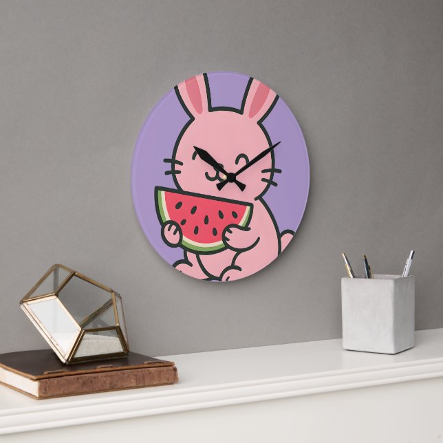 Cute Bunny Eating Carrot Wall Clock | Kawaii Rabbi (Office)