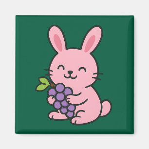 Cute Bunny Eating Grapes – Adorable Kitchen Magnet