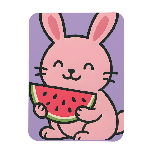 Cute Bunny Eating Watermelon Magnet (Vertical)