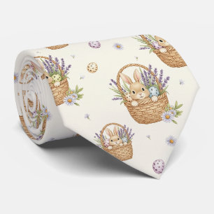 Cute Bunny Egg Basket Pastel Spring Tie