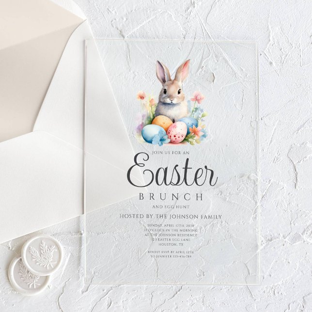 Cute Bunny Egg Hunt And Easter Brunch Acrylic Invitations (Cute Bunny Egg Hunt And Easter Brunch Acrylic Invitations)