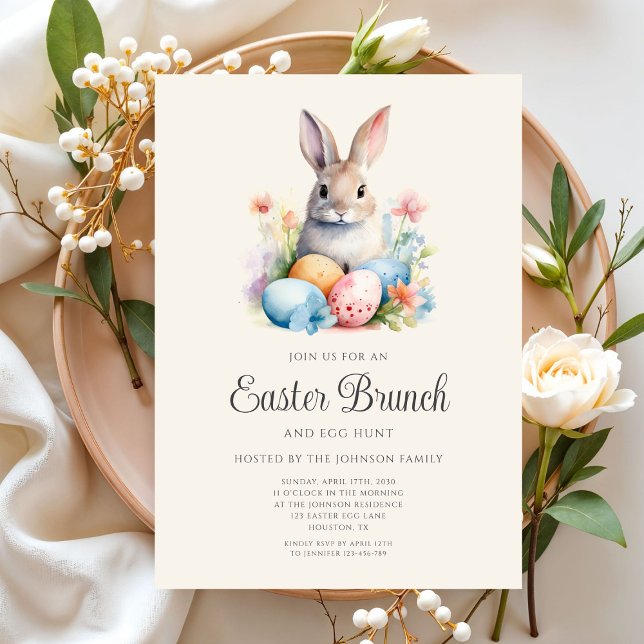 Cute Bunny Egg Hunt And Easter Brunch  Invitation (Cute Bunny Egg Hunt And Easter Brunch Invitation)