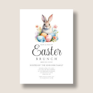 Cute Bunny Egg Hunt And Easter Brunch Invitation