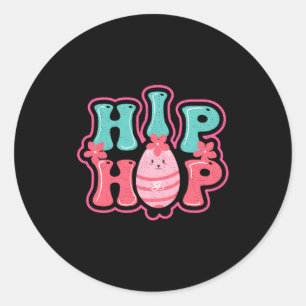 Cute bunny egg hunt hip hop happy easter black t classic round sticker