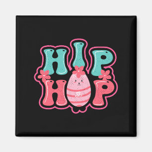 Cute bunny egg hunt hip hop happy easter black t magnet