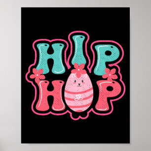 Cute bunny egg hunt hip hop happy easter black t poster