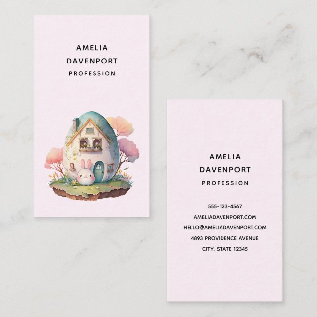 Cute Bunny & Egg Shaped House Pastel Colours Business Card (Front/Back)