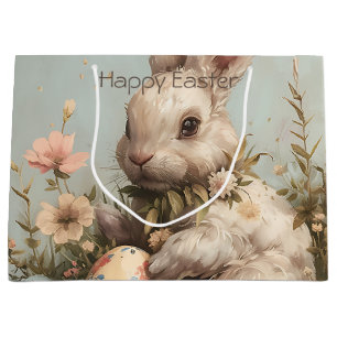 Cute Bunny Eggs Flowers Easter  Large Gift Bag