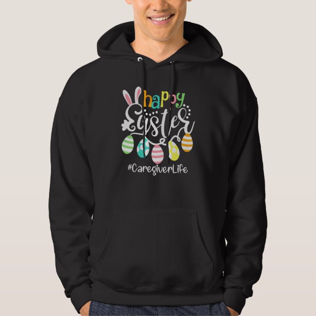 Cute Bunny Eggs Happy Easter Caregiver Hoodie (Front)