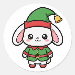 Cute Bunny Elf Christmas Classic Round Sticker