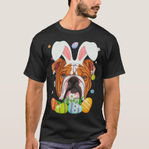 Cute Bunny English Bulldog Dog Head & Easter Egg E T-Shirt