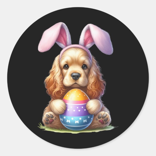 Cute Bunny Er Spaniel Dog Easter Hug Eggs Easter D Classic Round Sticker (Front)