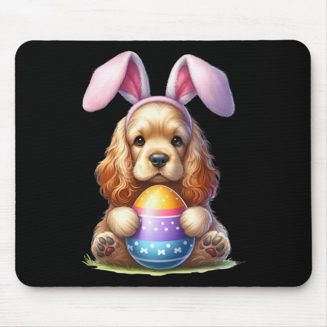 Cute Bunny Er Spaniel Dog Easter Hug Eggs Easter D Mouse Pad (Front)