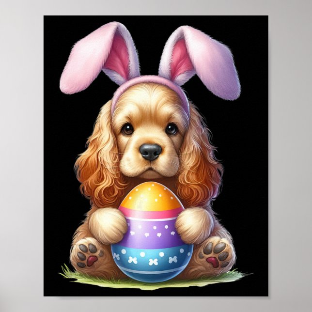 Cute Bunny Er Spaniel Dog Easter Hug Eggs Easter D Poster (Front)