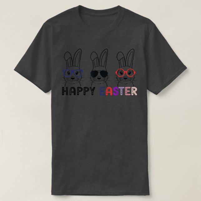Cute Bunny Face 3 Bunnies Cooling Face Happy Easte T-Shirt (Design Front)