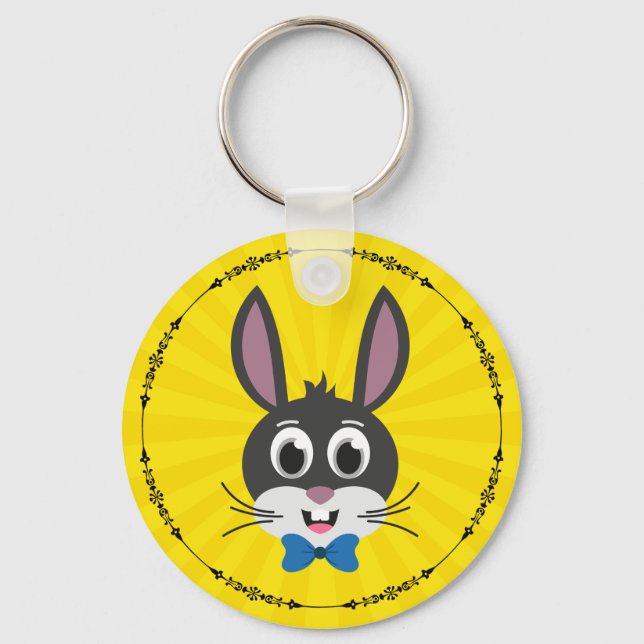 Cute Bunny Face Boy Cartoon Easter Rabbit Key Ring (Back)
