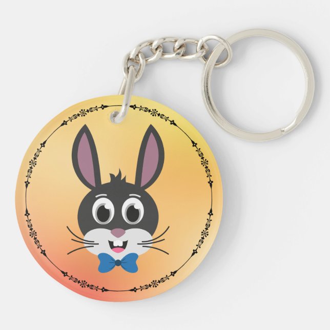 Cute Bunny Face Boy Cartoon Easter Rabbit Key Ring (Back)