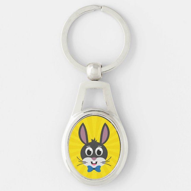 Cute Bunny Face Boy Cartoon Easter Rabbit Key Ring (Front)
