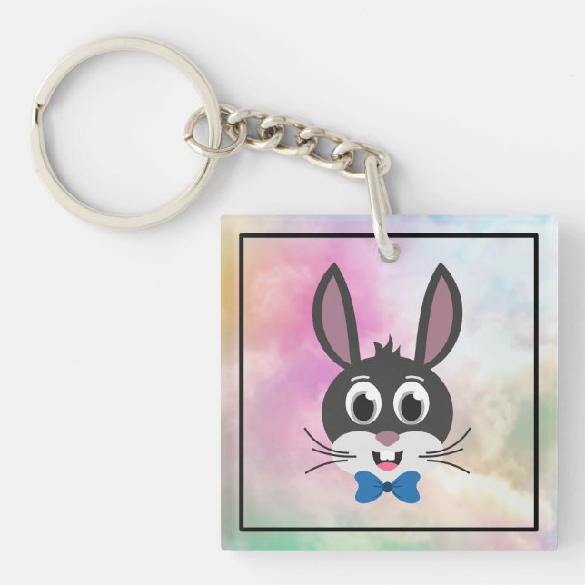 Cute Bunny Face Boy Cartoon Easter Rabbit Key Ring (Front)