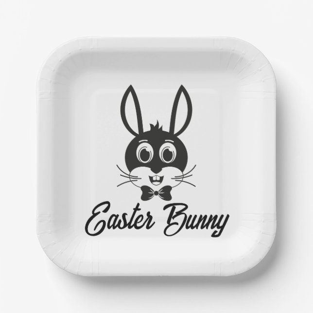 Cute Bunny Face Boy Cartoon Easter Rabbit Paper Plate (Front)