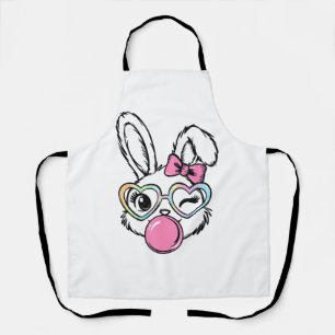Cute Bunny Face Bubblegum Glasses Pink Coquette Bo Apron