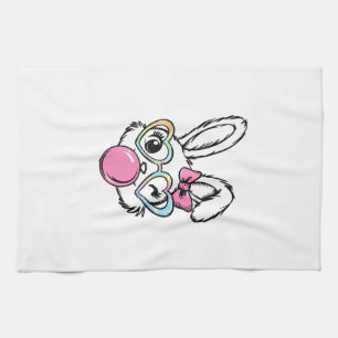 Cute Bunny Face Bubblegum Glasses Pink Coquette Bo Tea Towel