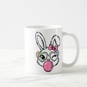 Cute Bunny Face Bubblegum Gles Pink Coquette Bow E Coffee Mug
