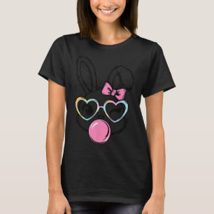 Cute Bunny Face Bubblegum Gles Pink Coquette Bow E T-Shirt