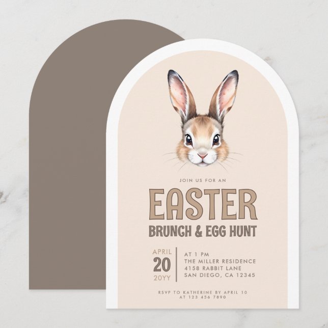 Cute Bunny Face Easter Brunch and Egg Hunt Invitation (Front/Back)