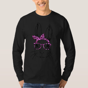 Cute Bunny Face Easter Day Leopard Glasses Headba T-Shirt