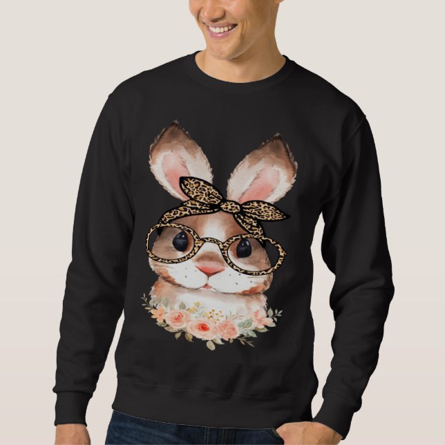 Cute Bunny Face Floral  Leopard Print Glasses EAST Sweatshirt (Front)