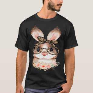 Cute Bunny Face Floral  Leopard Print Glasses EAST T-Shirt