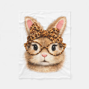 Cute Bunny Face Glasses Bandanna Leopard Rabbit Fleece Blanket