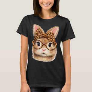 Cute Bunny Face Glasses Bandanna Leopard Rabbit T-Shirt