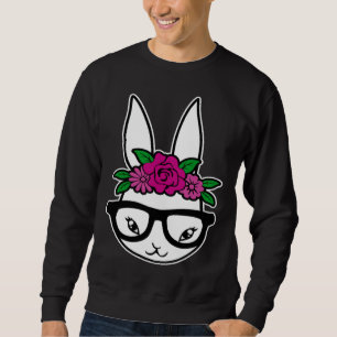 Cute Bunny Face Glasses Floral Headband Happy East Sweatshirt