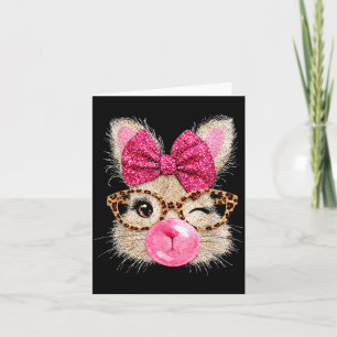 Cute Bunny Face Glasses Pink Bubble Gum Rabbit Card