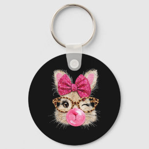 Cute Bunny Face Glasses Pink Bubble Gum Rabbit Key Ring