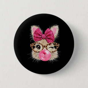Cute Bunny Face Gles Pink Bubble Gum Rabbit Happy 6 Cm Round Badge