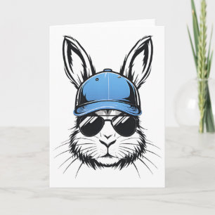 Cute Bunny Face Gles Shirt Cap Easter Day  Card
