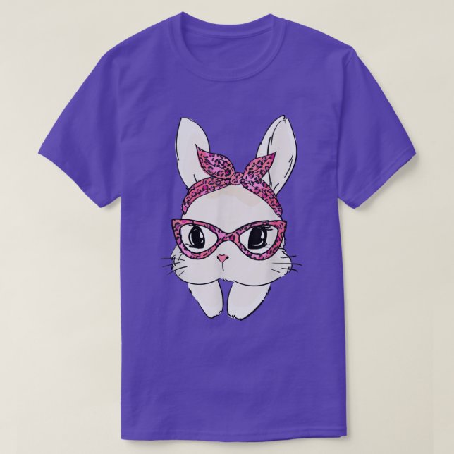 Cute Bunny Face Headband Leopard Print Glasses Eas T-Shirt (Design Front)