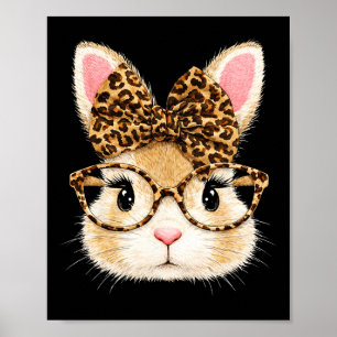 Cute Bunny Face Leopard Coquette Bow Easter Day Gi Poster