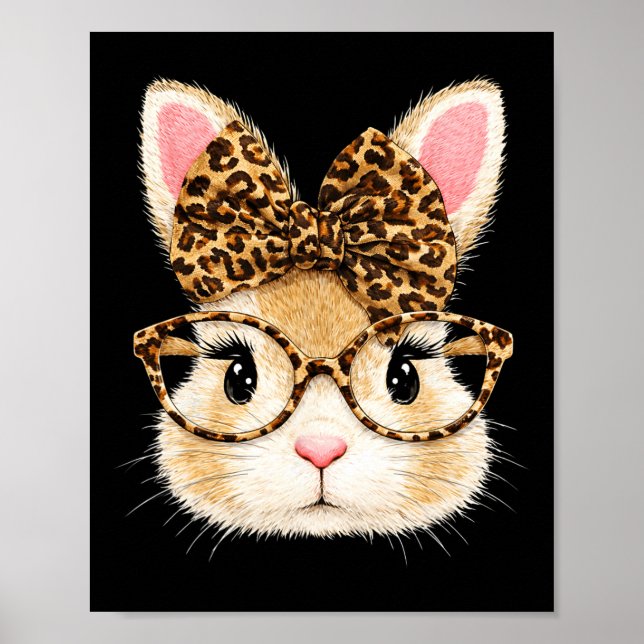 Cute Bunny Face Leopard Coquette Bow Easter Day Gi Poster (Front)