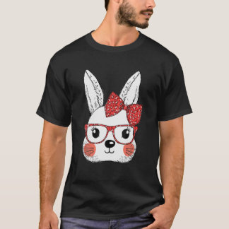 Cute Bunny Face Leopard Glasses Easter Day T-Shirt