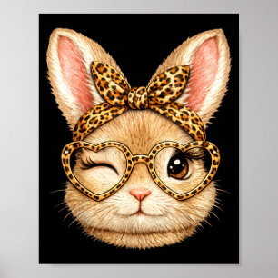 Cute Bunny Face Leopard Glasses Easter Shirts for Poster