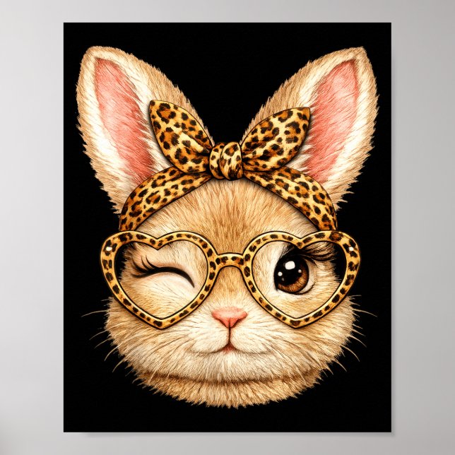 Cute Bunny Face Leopard Glasses Easter Shirts for Poster (Front)
