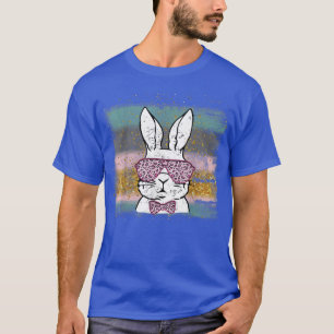 Cute Bunny Face Leopard Glasses Happy Easter Day T-Shirt