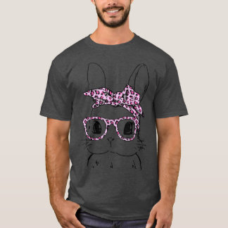 Cute Bunny Face Leopard Glasses Headband Easter Da T-Shirt