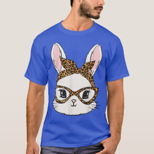 Cute Bunny Face Leopard Print Glasses Easter Day T-Shirt